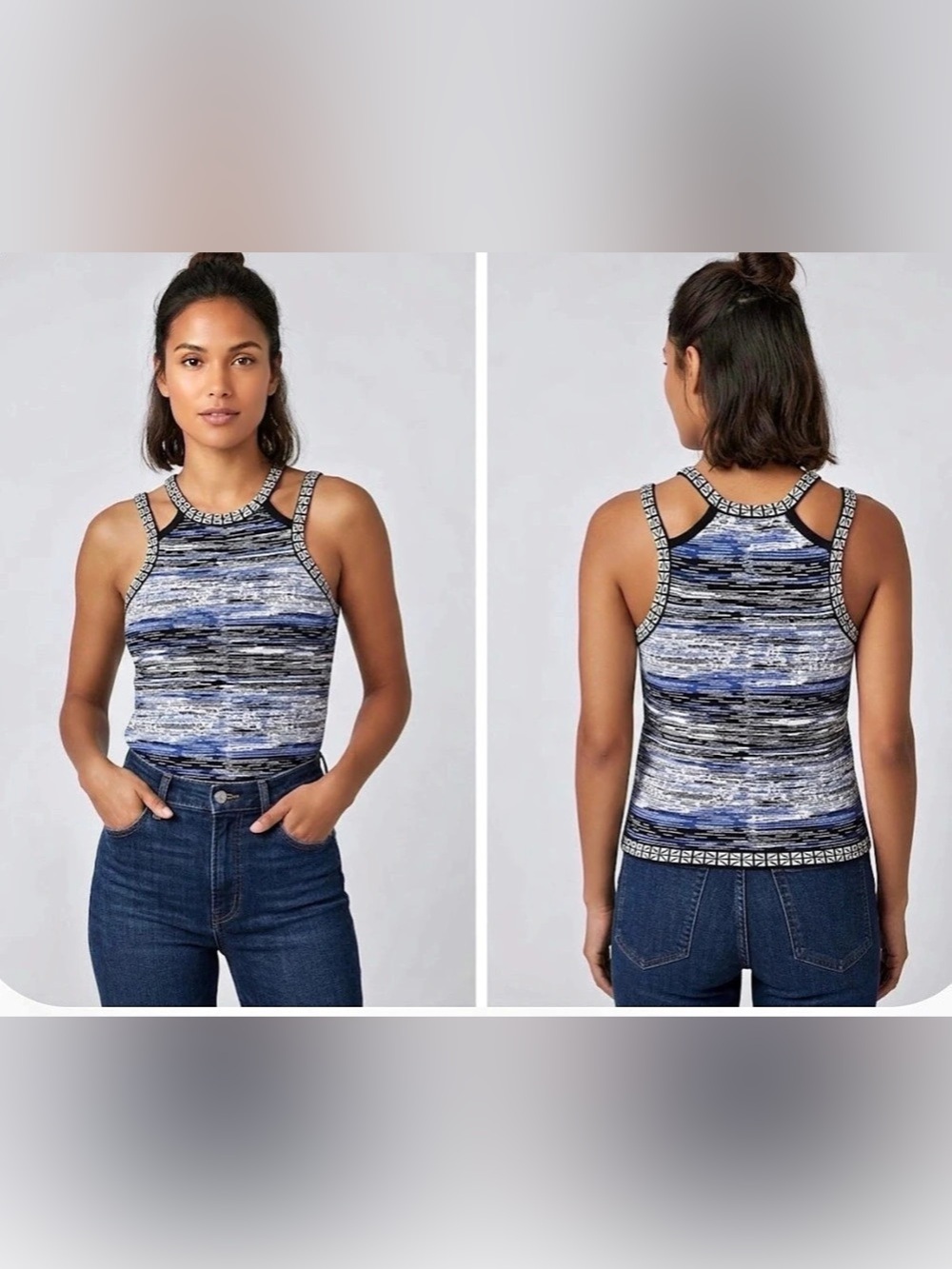 Parker Abstract Knit Tank in Blue & Black Size Small Like New